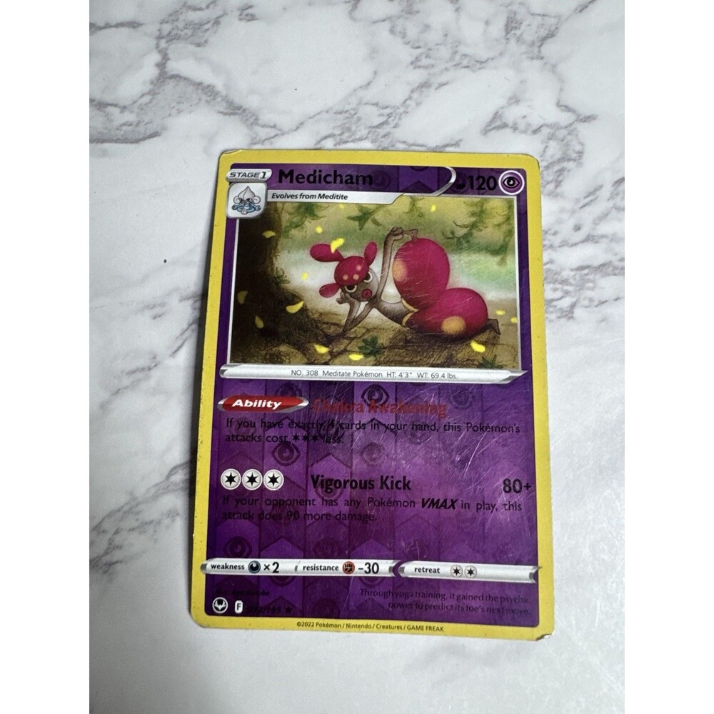 Pokemon TCG Medicham 77/264 Fusion Strike Reverse Holo Uncommon 120 HP EN 2022 - Picture 3 of 4